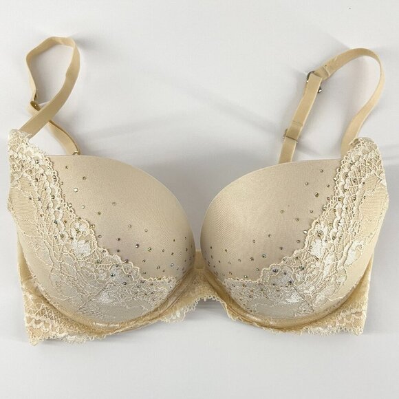 La‎ Senza Beyond Sexy Cream Lace & Rhinestone Bra Sz 34 DD - Picture 1 of 11